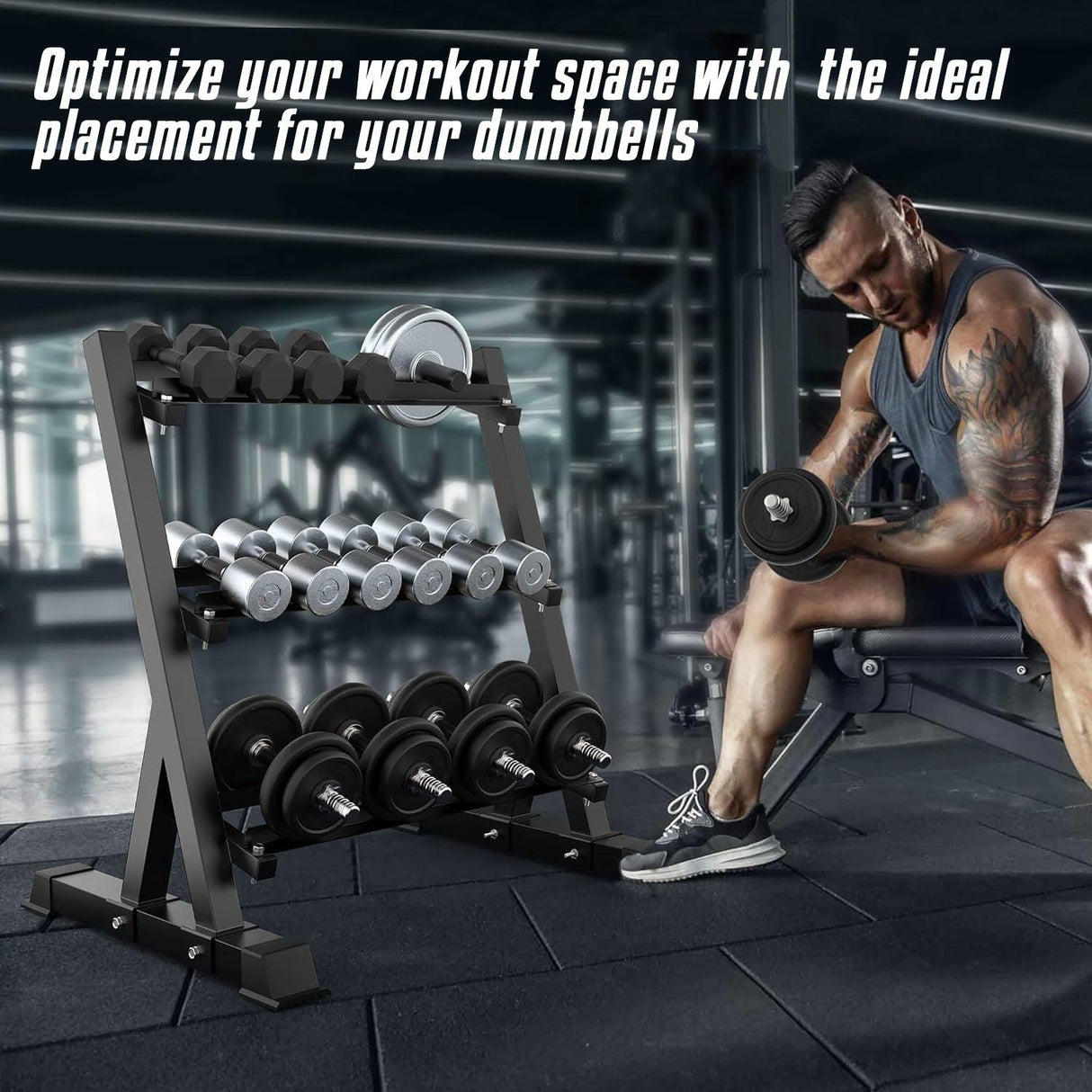 3-Tier Heavy-Duty Dumbbell Rack – Sturdy Weight Storage Stand for Home or Commercial Gym