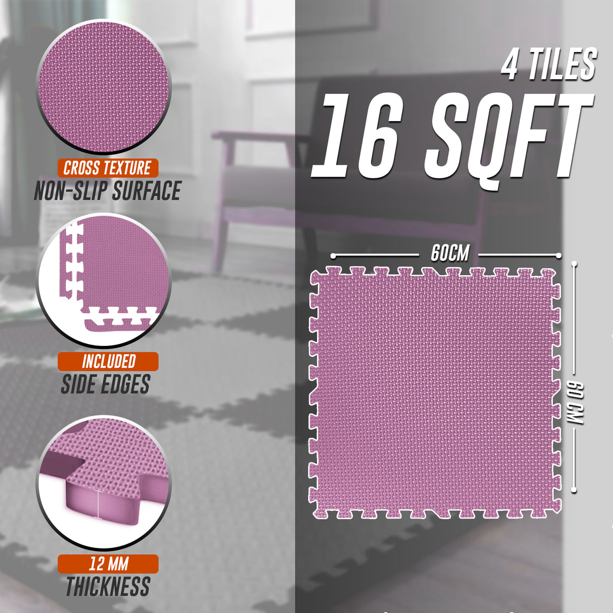 Eva Interlocking Mats Cross Pattern 12mm 60x60cm