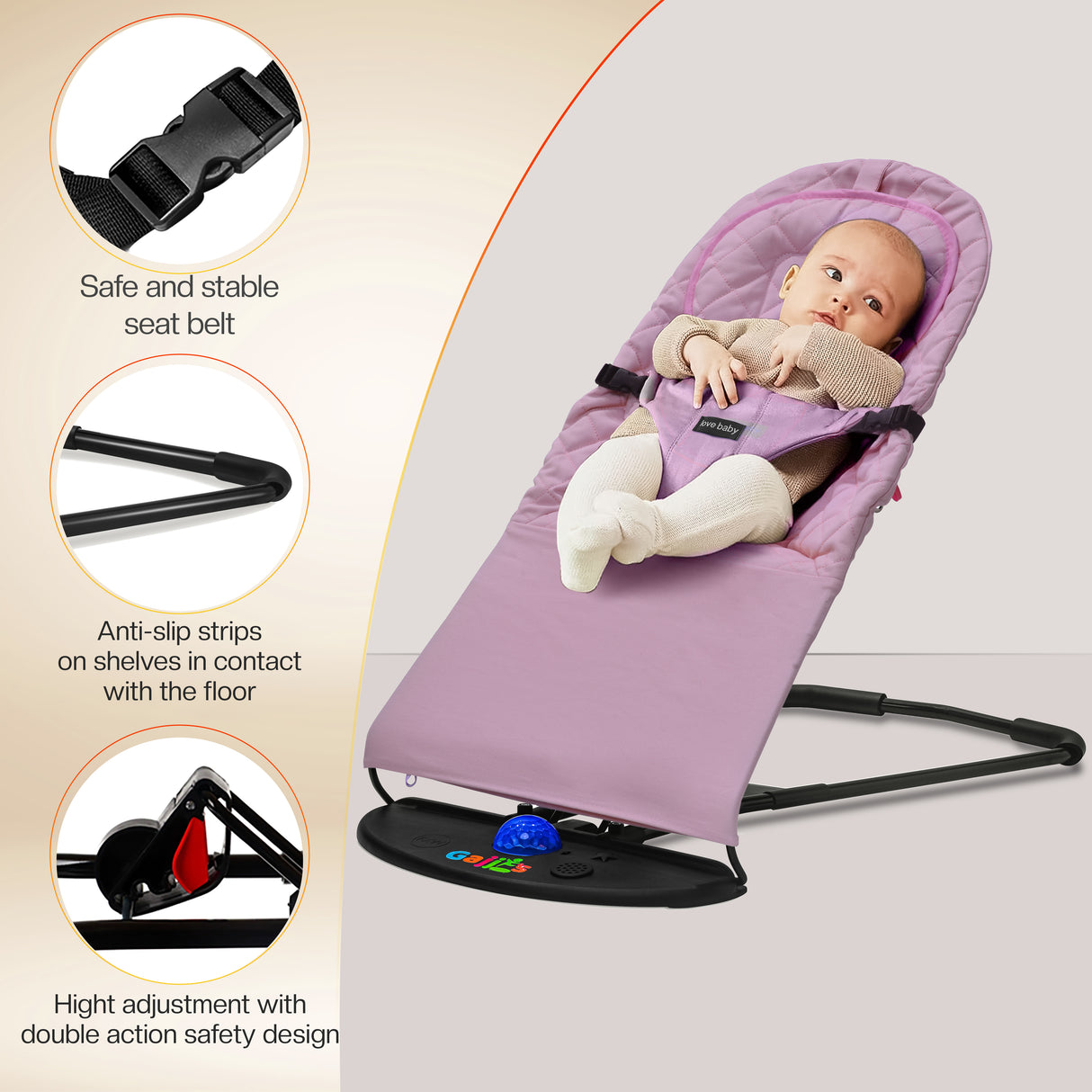 Newborn Baby Bouncer Chair – Soft, Durable & Foldable Infant Rocker Seat