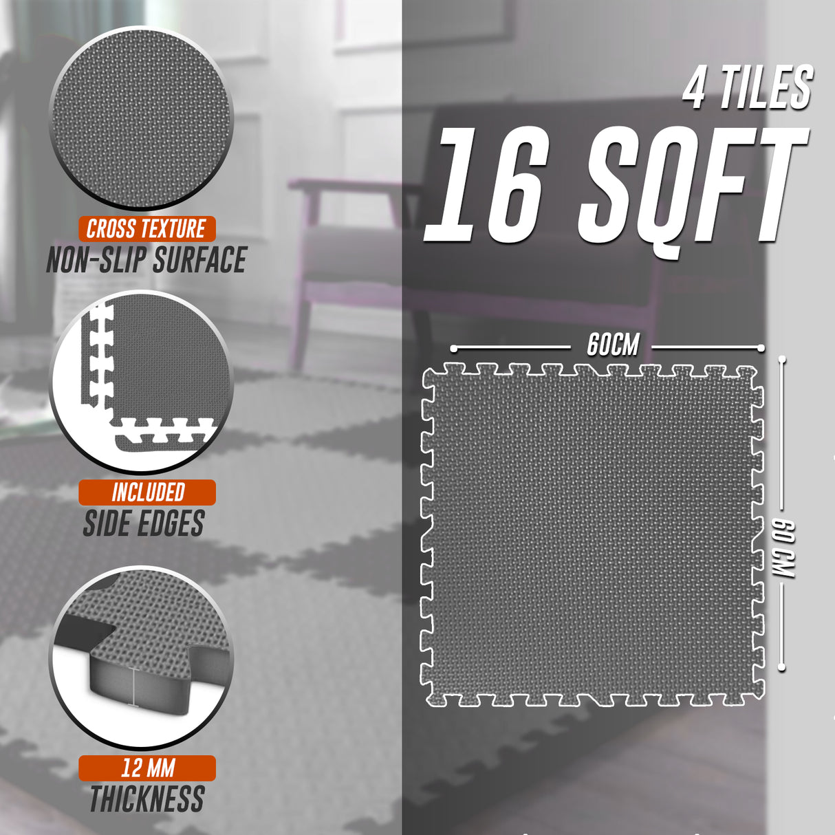 Eva Interlocking Mats Cross Pattern 12mm 60x60cm