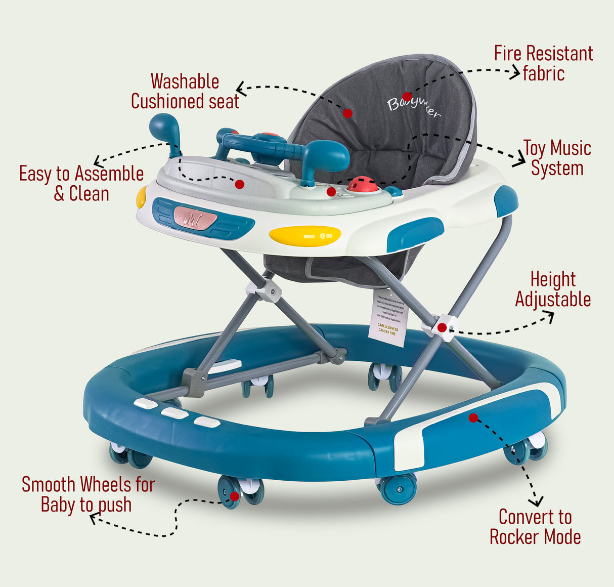 Baby Walker/Rocker Bouncer First Steps Push Along Activity Music Ride On Car UK