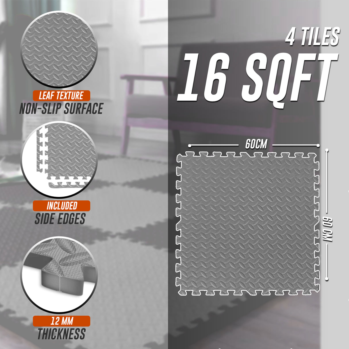 Eva Interlocking Mats Leaf Pattern 12mm 60x60cm