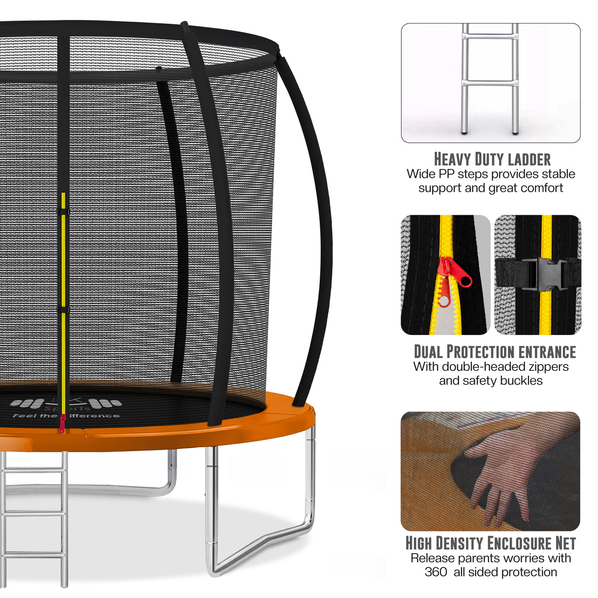 Outdoor Trampoline 6FT/8FT/10FT/12FT - Rebounder Trampoline for Toddlers, Kids & Adults with Safety Enclosure Net, Anti-tear, UV-Proof Pad, Exercise & Fitness
