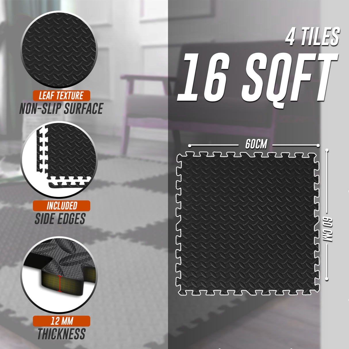Eva Interlocking Mats Leaf Pattern 12mm 60x60cm