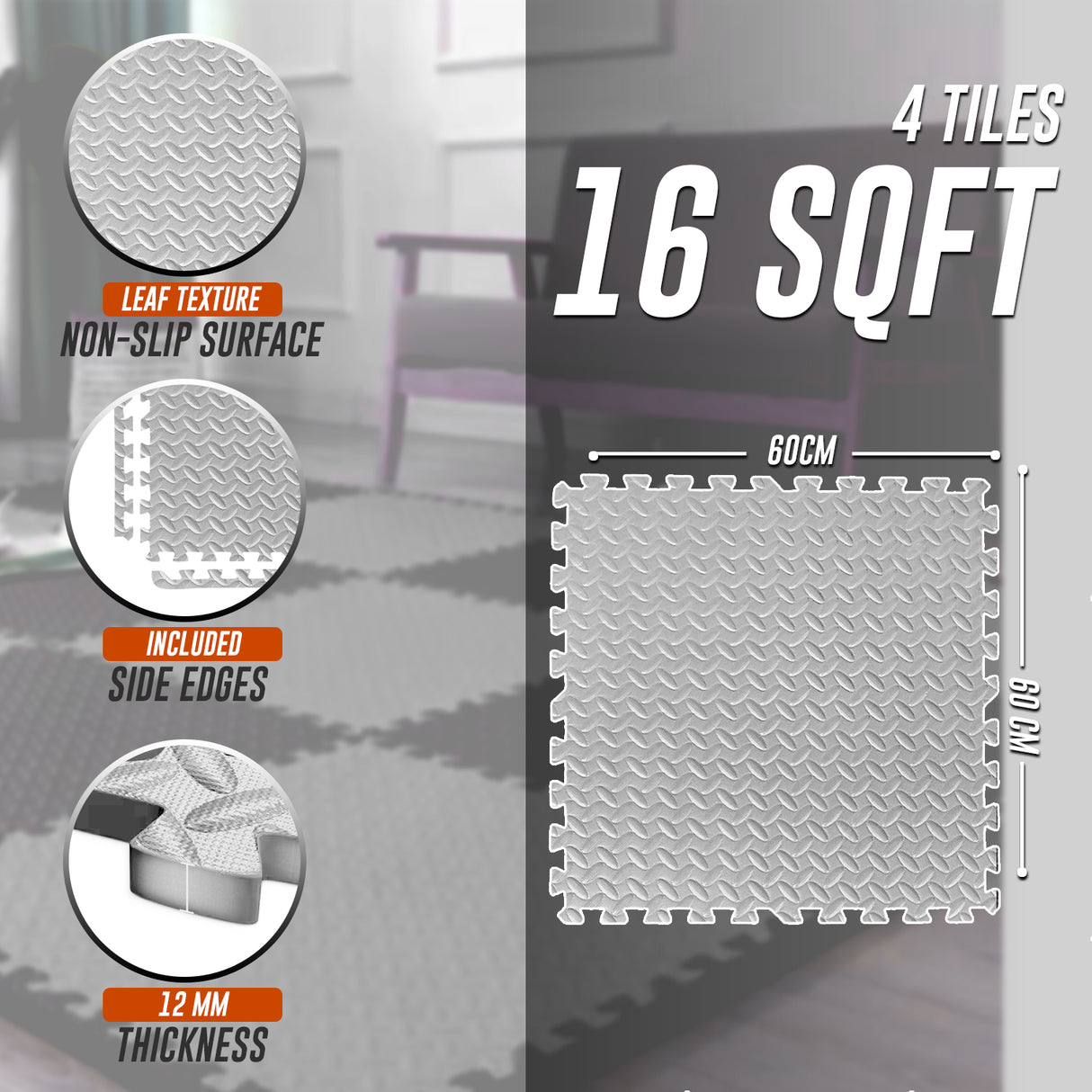 Eva Interlocking Mats Leaf Pattern 12mm 60x60cm