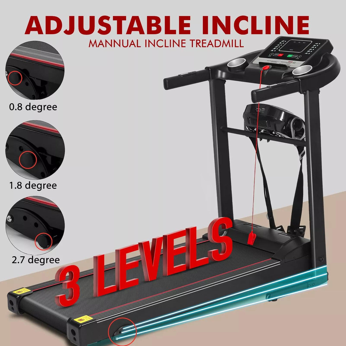 Foldable Treadmill 1–12 KM/H – Incline, Massager & Home Gym Design