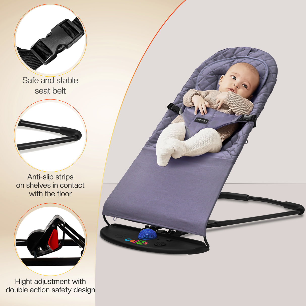 Newborn Baby Bouncer Chair – Soft, Durable & Foldable Infant Rocker Seat