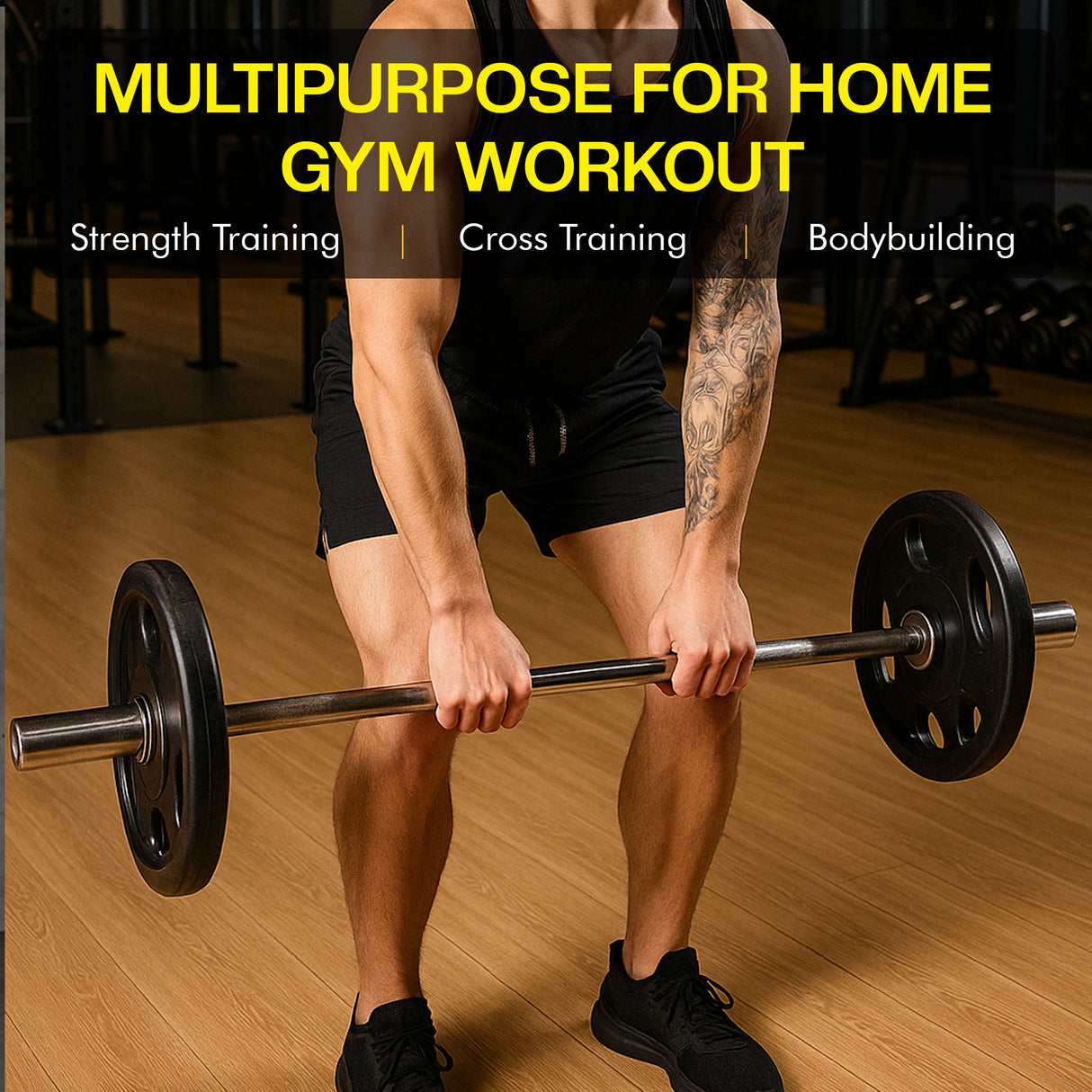 Olympic Barbell Bar – 2" Chrome Finish | 4ft, 5ft, 6ft, 7ft with Collars | Anti-Slip Grip for Weightlifting & Strength Training