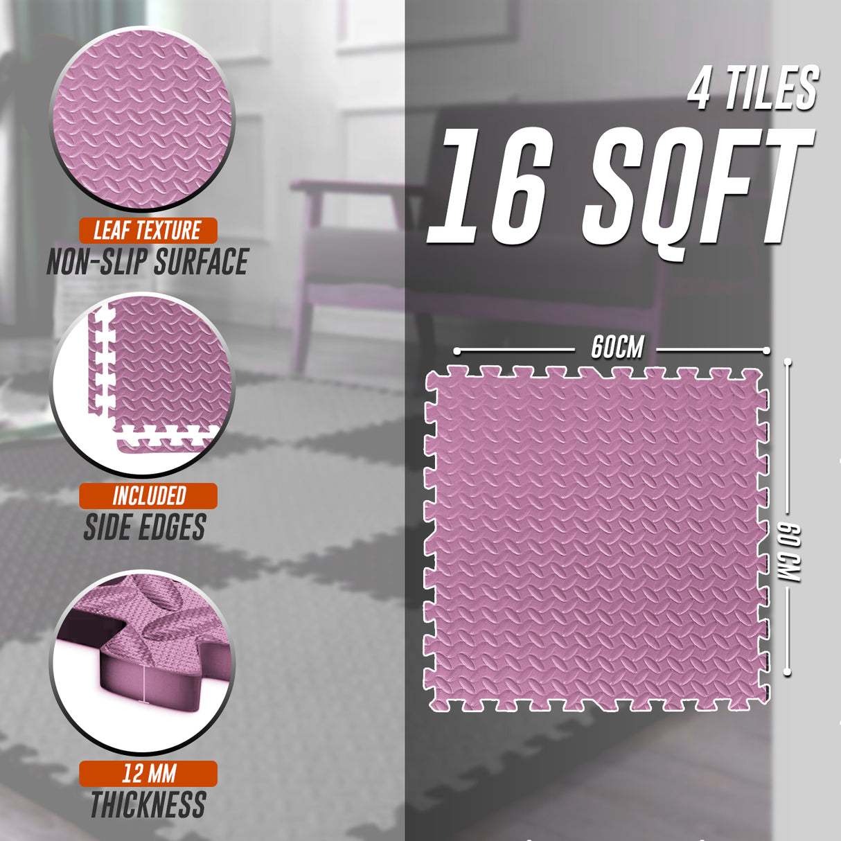 Eva Interlocking Mats Leaf Pattern 12mm 60x60cm