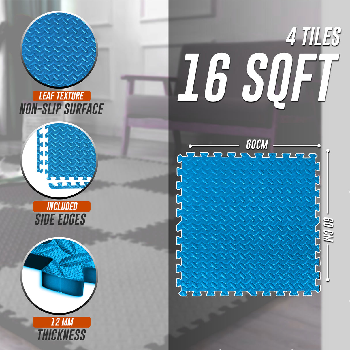 Eva Interlocking Mats Leaf Pattern 12mm 60x60cm