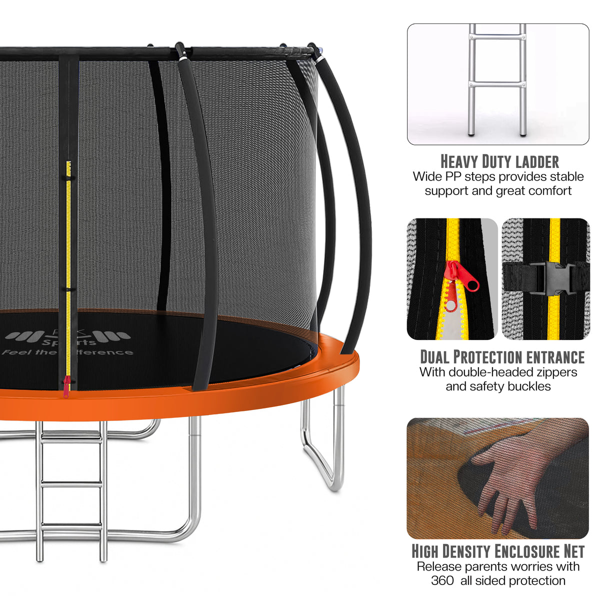 Outdoor Trampoline 6FT/8FT/10FT/12FT - Rebounder Trampoline for Toddlers, Kids & Adults with Safety Enclosure Net, Anti-tear, UV-Proof Pad, Exercise & Fitness