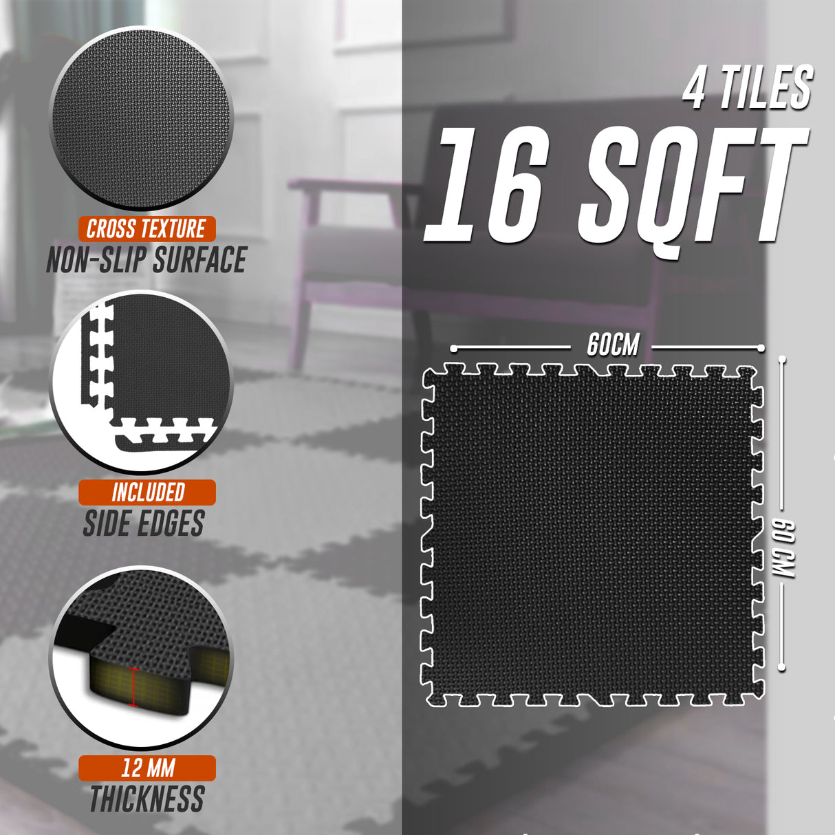 Eva Interlocking Mats Cross Pattern 12mm 60x60cm