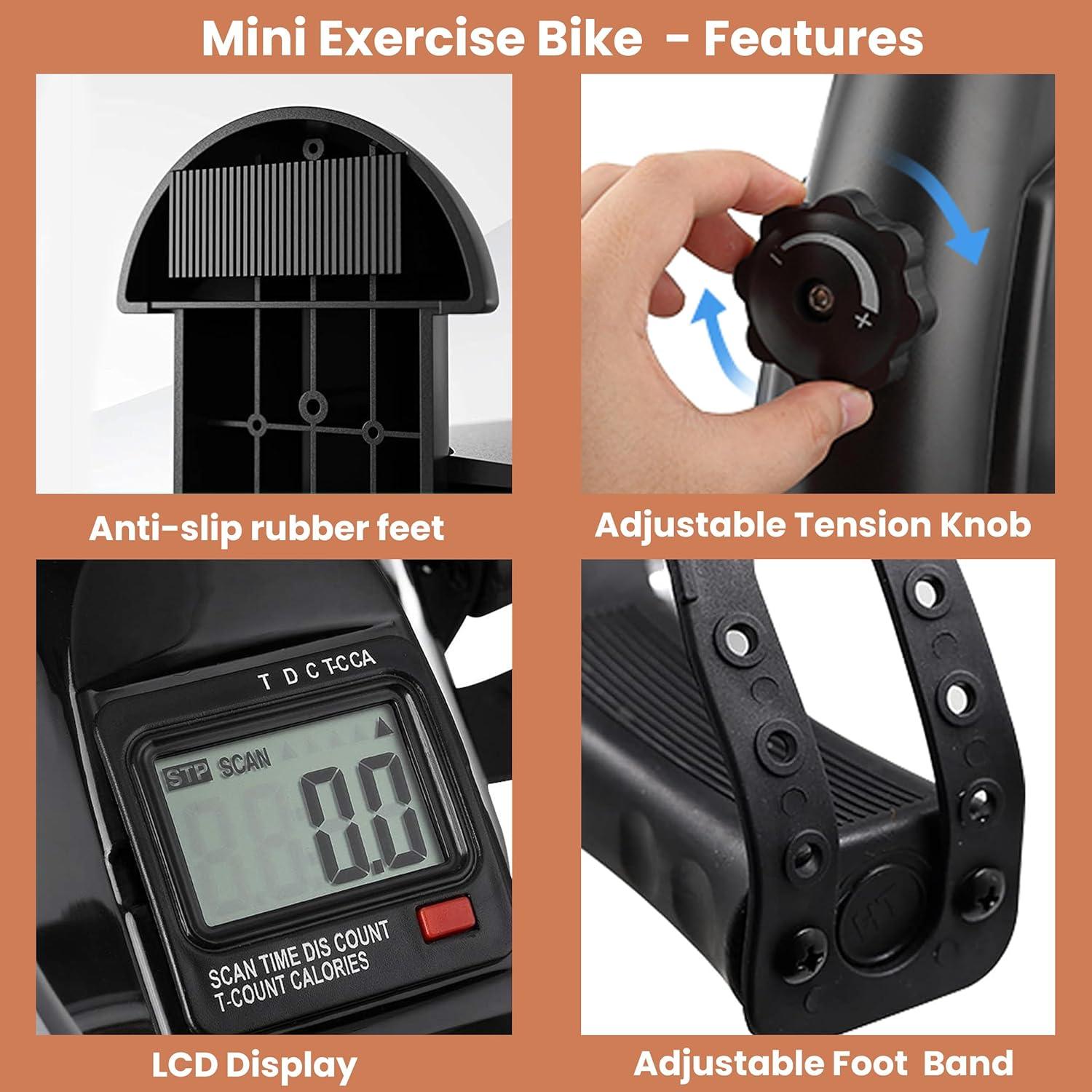 Portable Mini Exercise Bike – Under Desk Pedal Exerciser with LCD Display (Black) – Compact Fitness Cycle for Home & Office