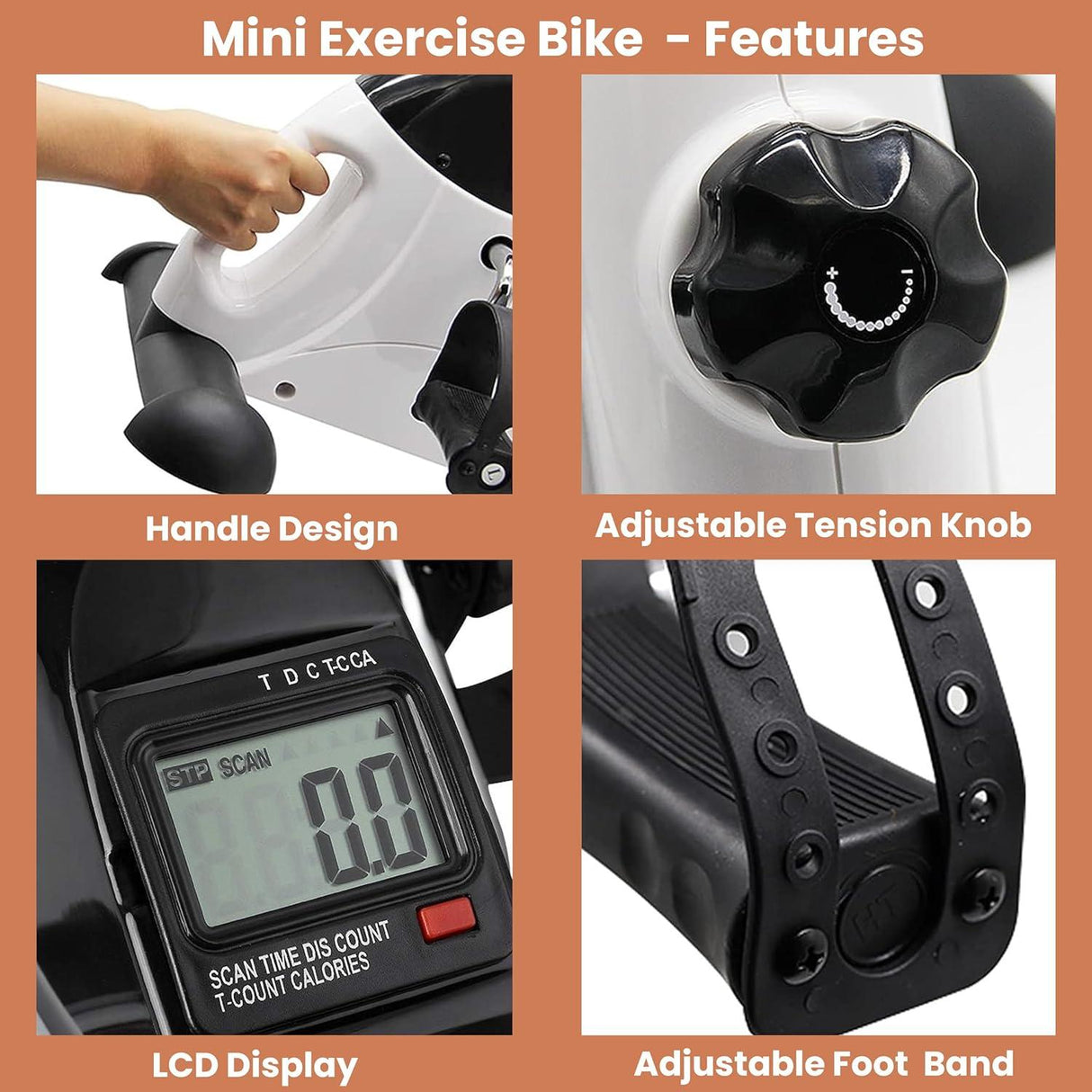 Portable Mini Exercise Bike – Under Desk Pedal Exerciser with LCD Display (White) – Compact Fitness Cycle for Home & Office