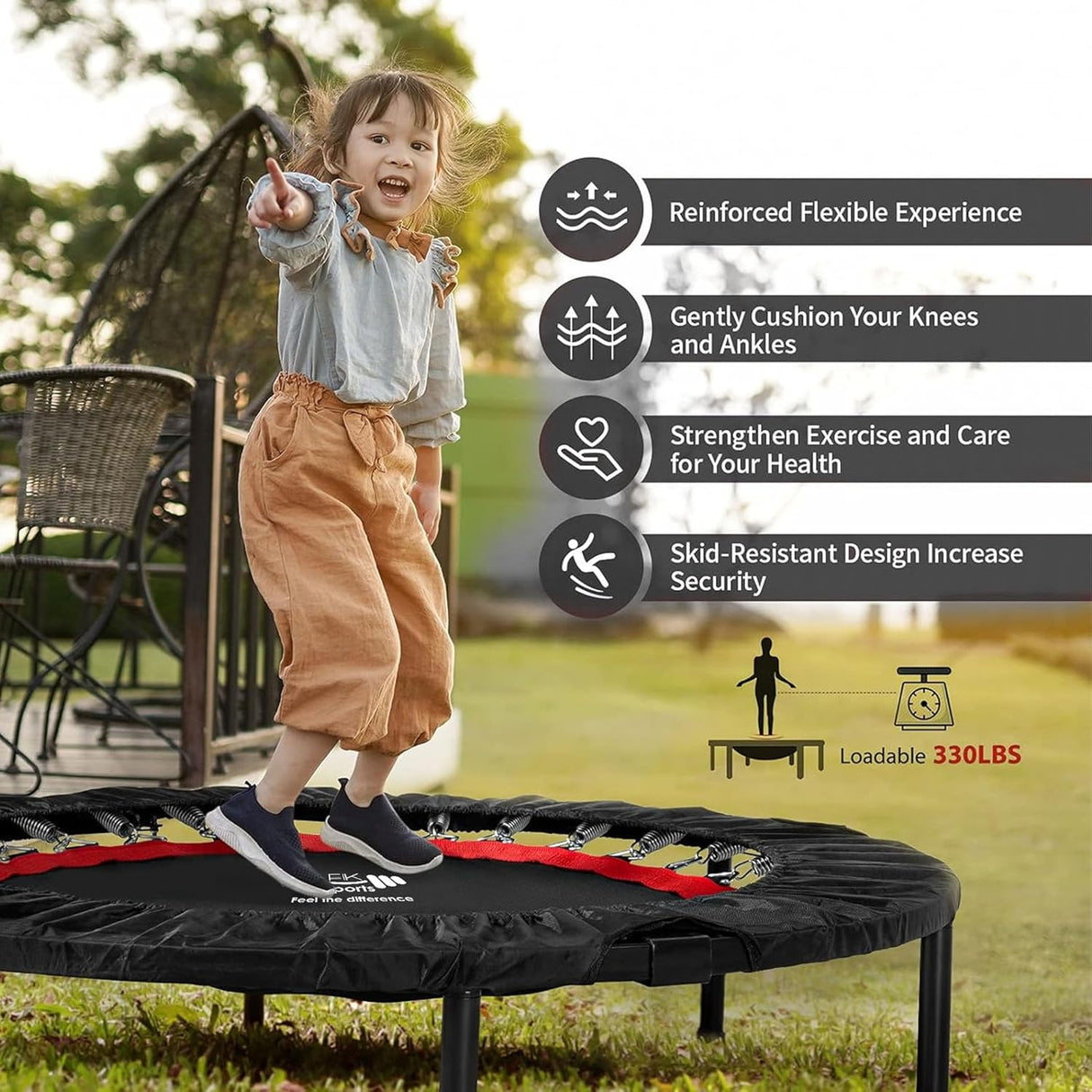 40''/48'' Foldable Fitness Trampoline for Adults – Compact Rebounder for Home Gym Workouts, Supports Up to 100KG