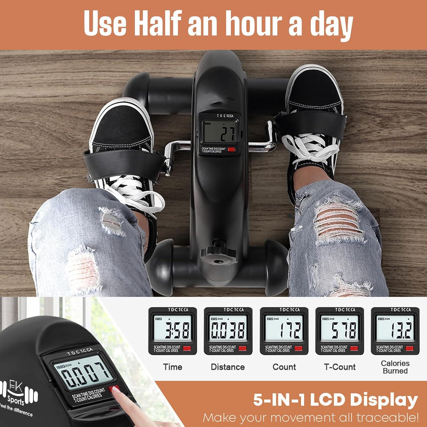 Portable Mini Exercise Bike – Under Desk Pedal Exerciser with LCD Display (Black) – Compact Fitness Cycle for Home & Office