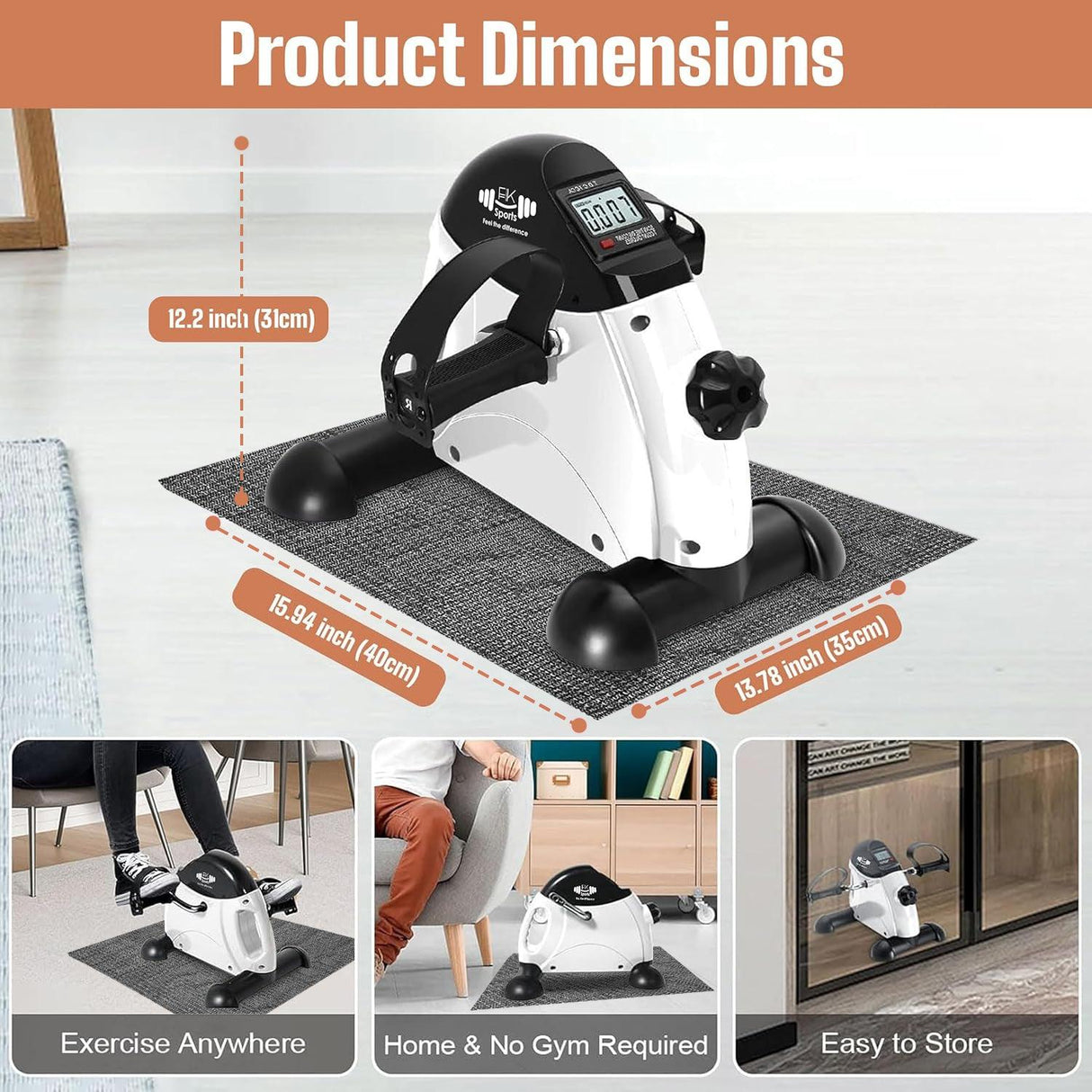 Portable Mini Exercise Bike – Under Desk Pedal Exerciser with LCD Display (White) – Compact Fitness Cycle for Home & Office