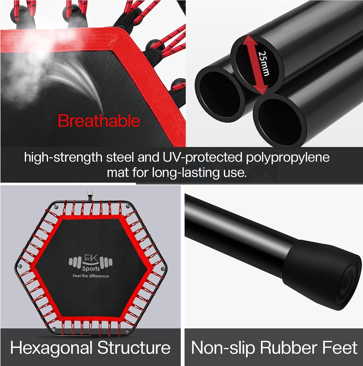 40"/48" Mini Rebounder Trampoline – Quiet Bungee Fitness Trampoline for Adults with Adjustable Handle