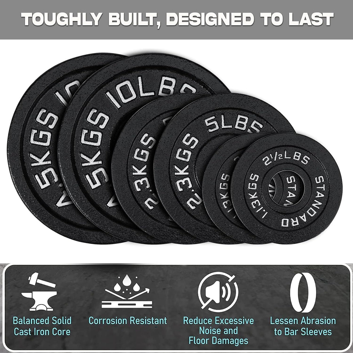 150KG Cast Iron Olympic Weight Plates + 7FT Olympic Barbell Set