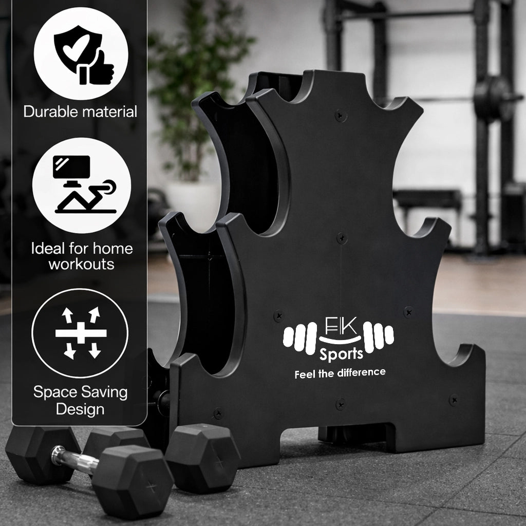 FK Sports Neoprene Dumbbell Set with Rack | Anti-Slip Hand Weights