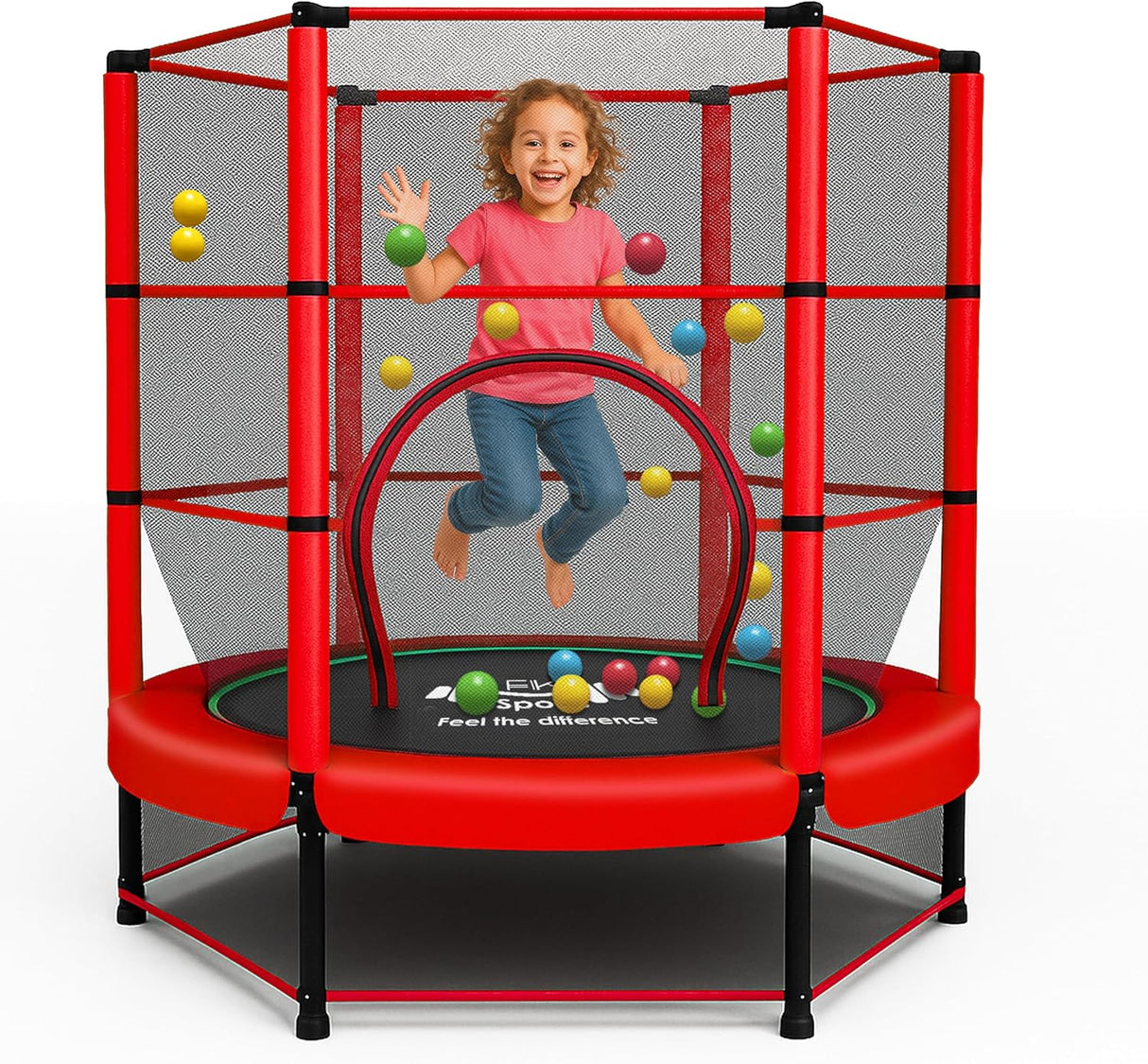 55" Kids Trampoline with Safety Enclosure Net – Indoor & Outdoor Mini Rebounder for Toddlers, Ages 1–11, with Bungee System, Anti-Skid Pad & Steel Frame