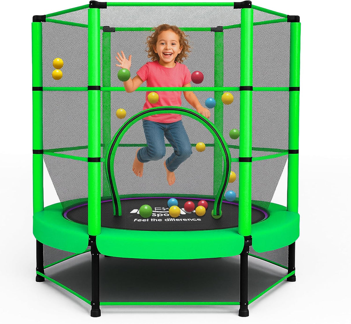 55" Kids Trampoline with Safety Enclosure Net – Indoor & Outdoor Mini Rebounder for Toddlers, Ages 1–11, with Bungee System, Anti-Skid Pad & Steel Frame