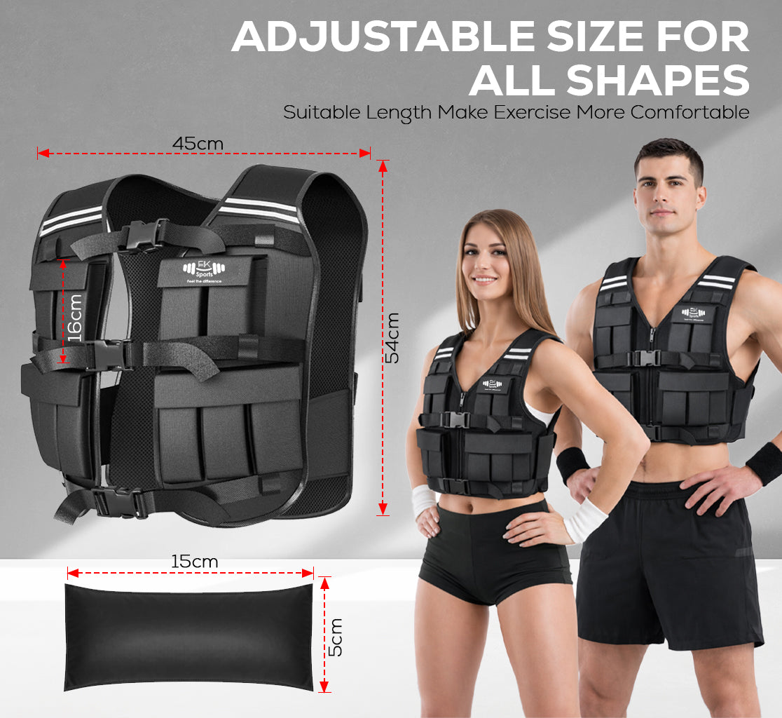 FK Sports Adjustable Weighted Vest (5kg–20kg) – Gym, Running & Strength Training Vest