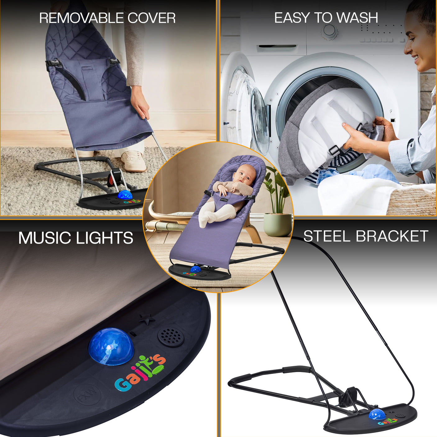 Newborn Baby Bouncer Chair Foldable Infant Rocking Seat UK | FK Sports