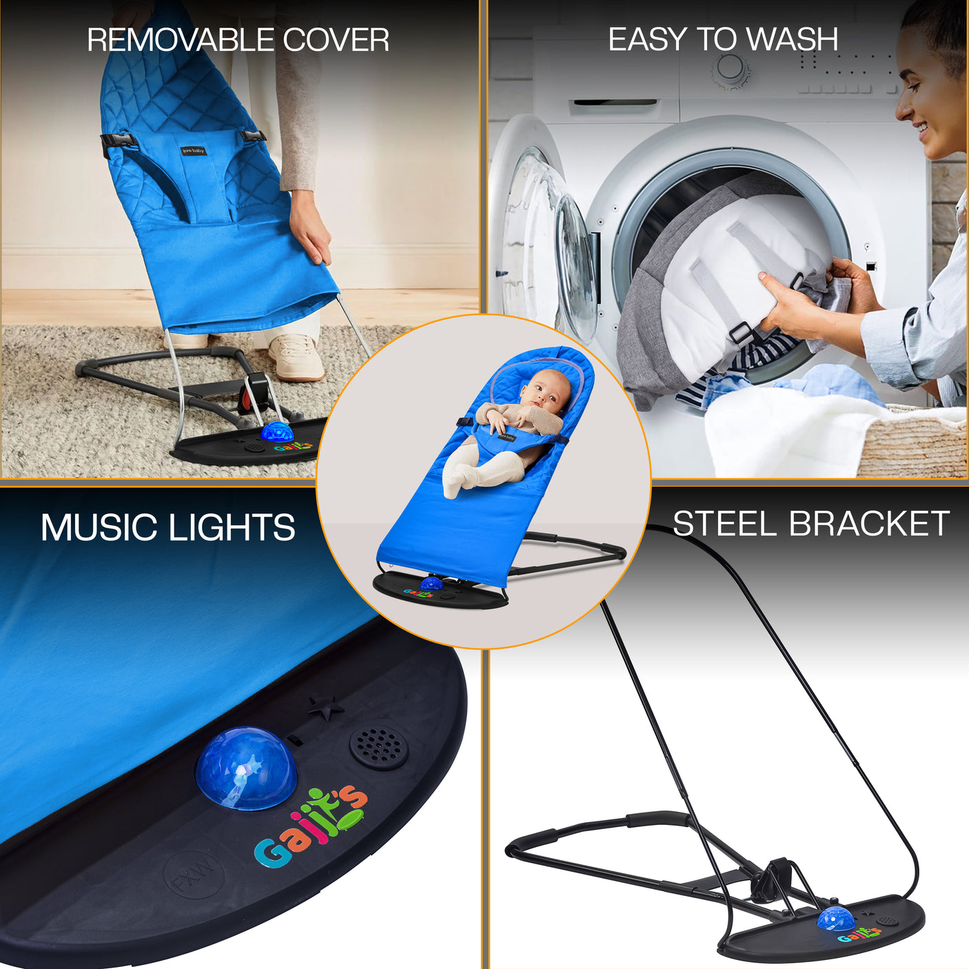 Newborn Baby Bouncer Chair Foldable Infant Rocking Seat UK | FK Sports