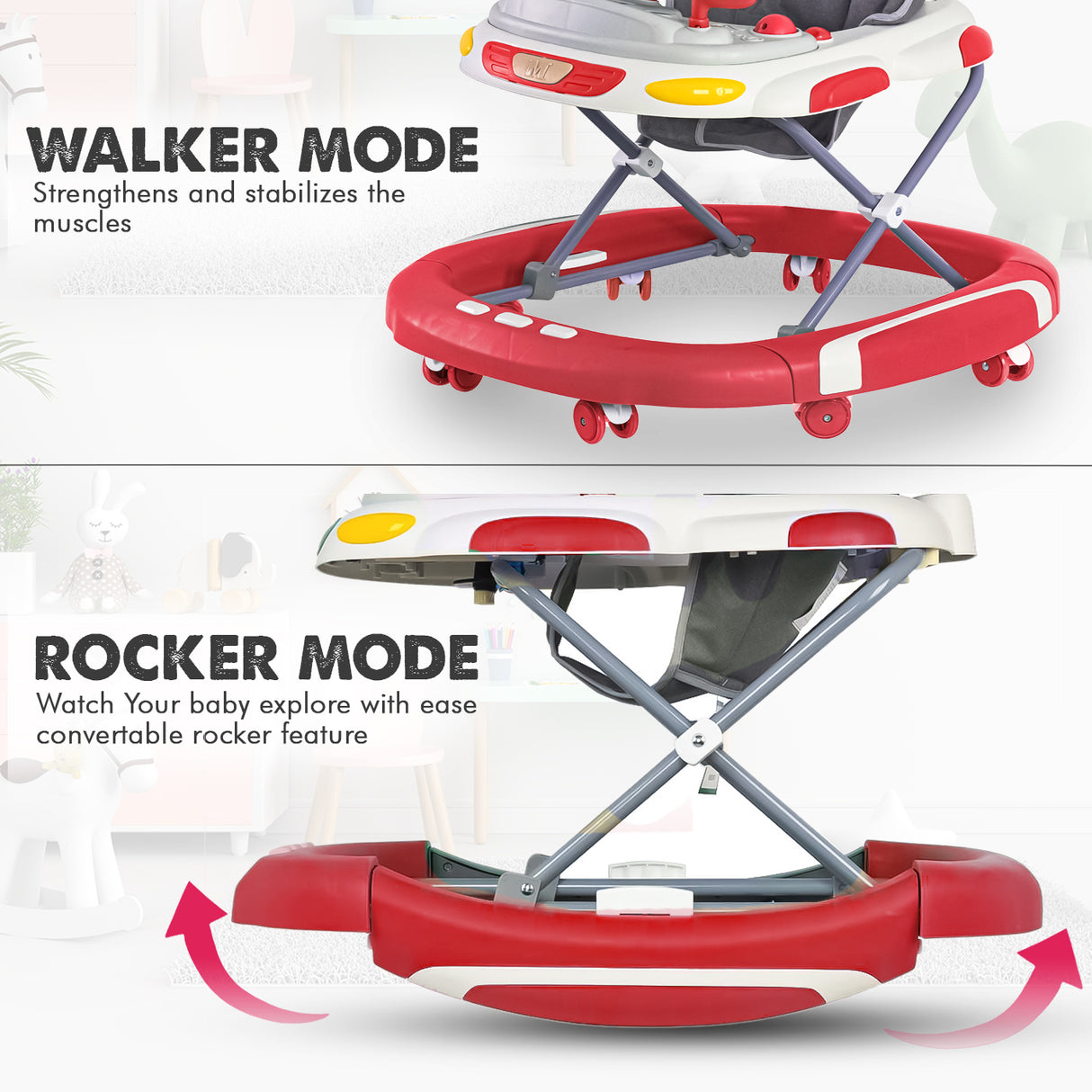 Baby Walker/Rocker Bouncer First Steps Push Along Activity Music Ride On Car UK
