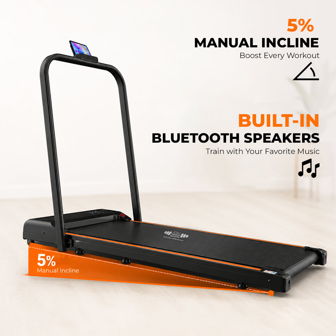 FK Sports Walking Pad Foldable Under-Desk Treadmill – Quiet 2.5HP Motor, Up to 6 km/h, Home & Office Use