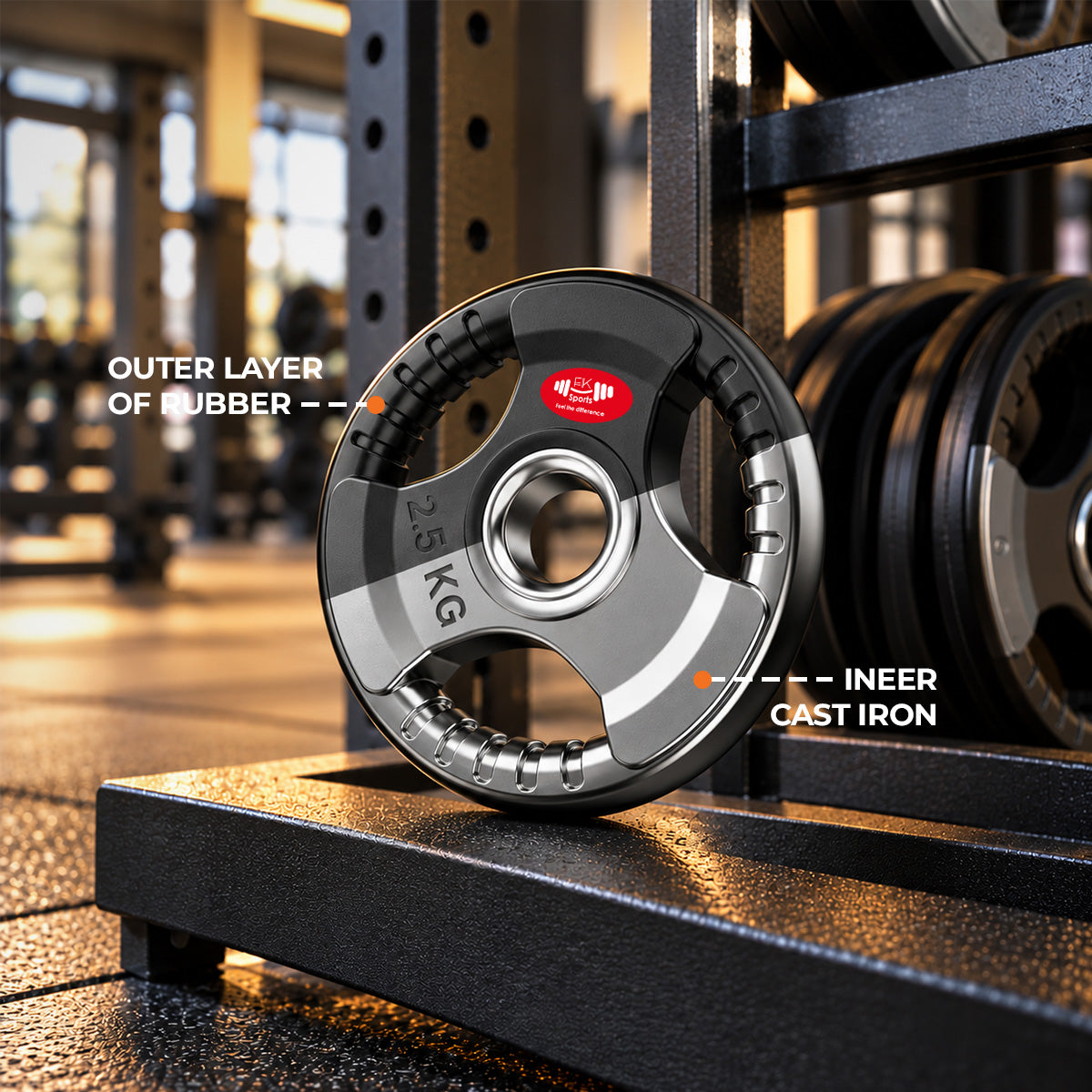 Tri-Grip Olympic Weight Plates 2.5kg–25kg – Rubber Coated Cast Iron | FK Sports