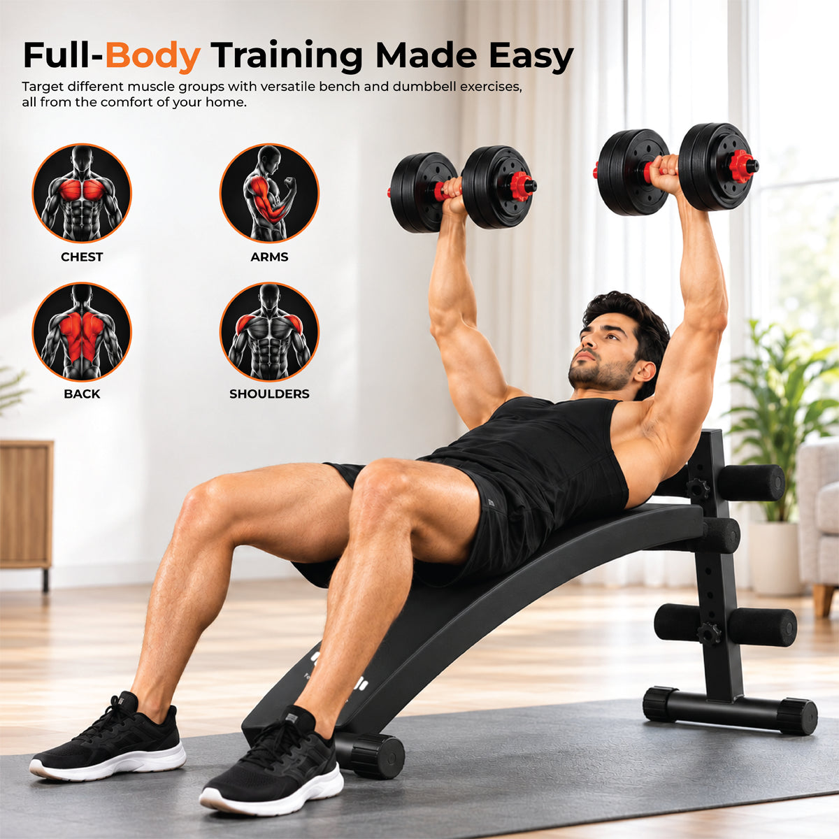 Adjustable Dumbbell & Barbell Set with Adjustable Sit Up Bench