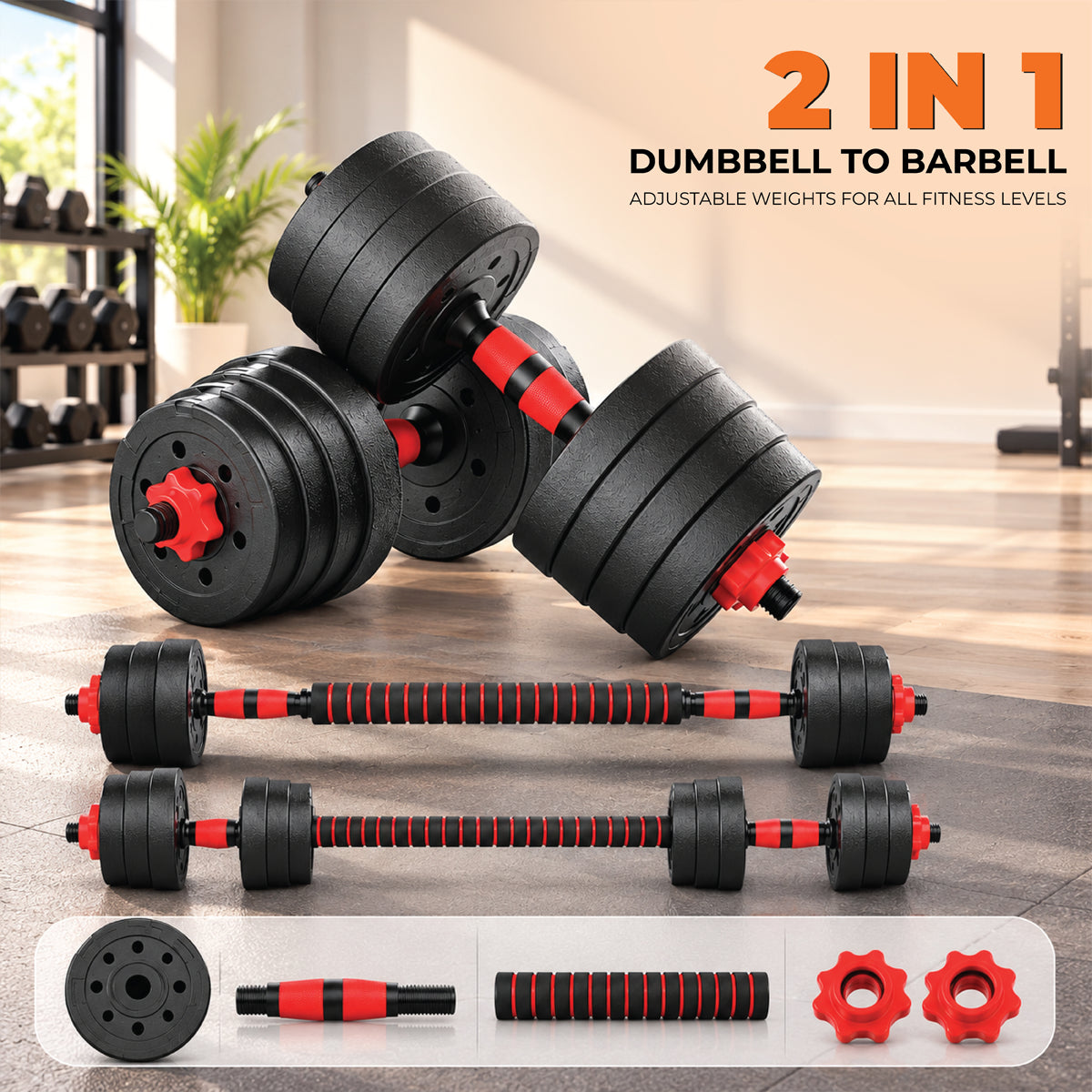 Adjustable Dumbbell & Barbell Set with Adjustable Sit Up Bench