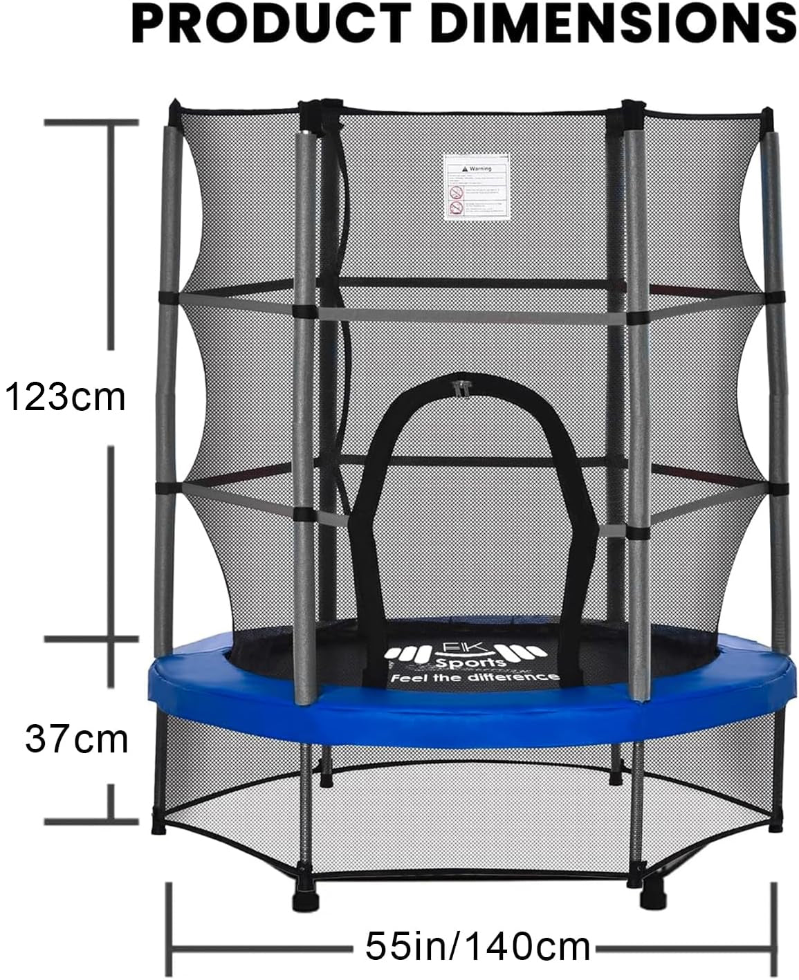55" Kids Trampoline with Safety Enclosure Net – Indoor & Outdoor Mini Rebounder for Toddlers, Ages 1–11, with Bungee System, Anti-Skid Pad & Steel Frame