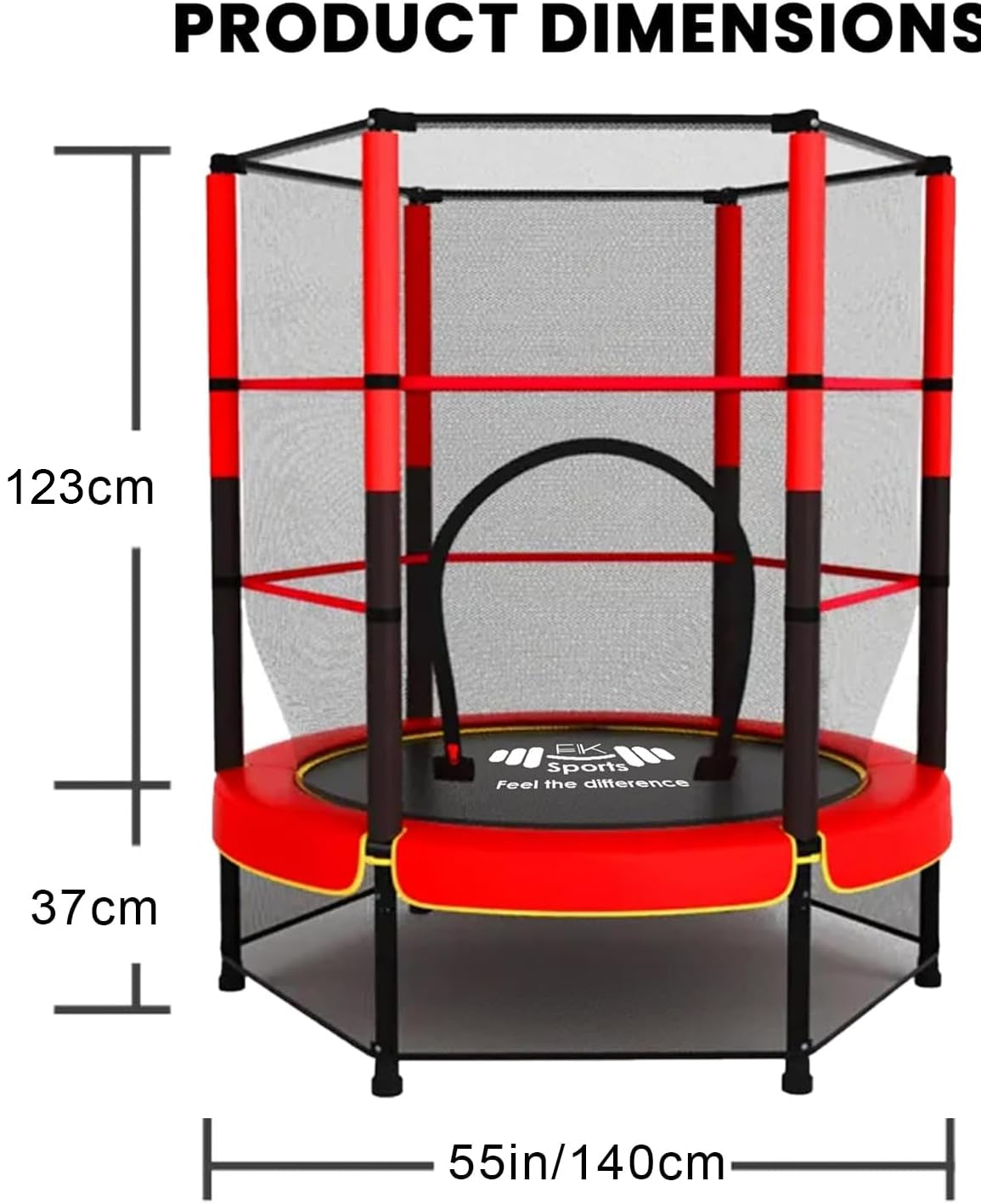 55" Kids Trampoline with Safety Enclosure Net – Indoor & Outdoor Mini Rebounder for Toddlers, Ages 1–11, with Bungee System, Anti-Skid Pad & Steel Frame