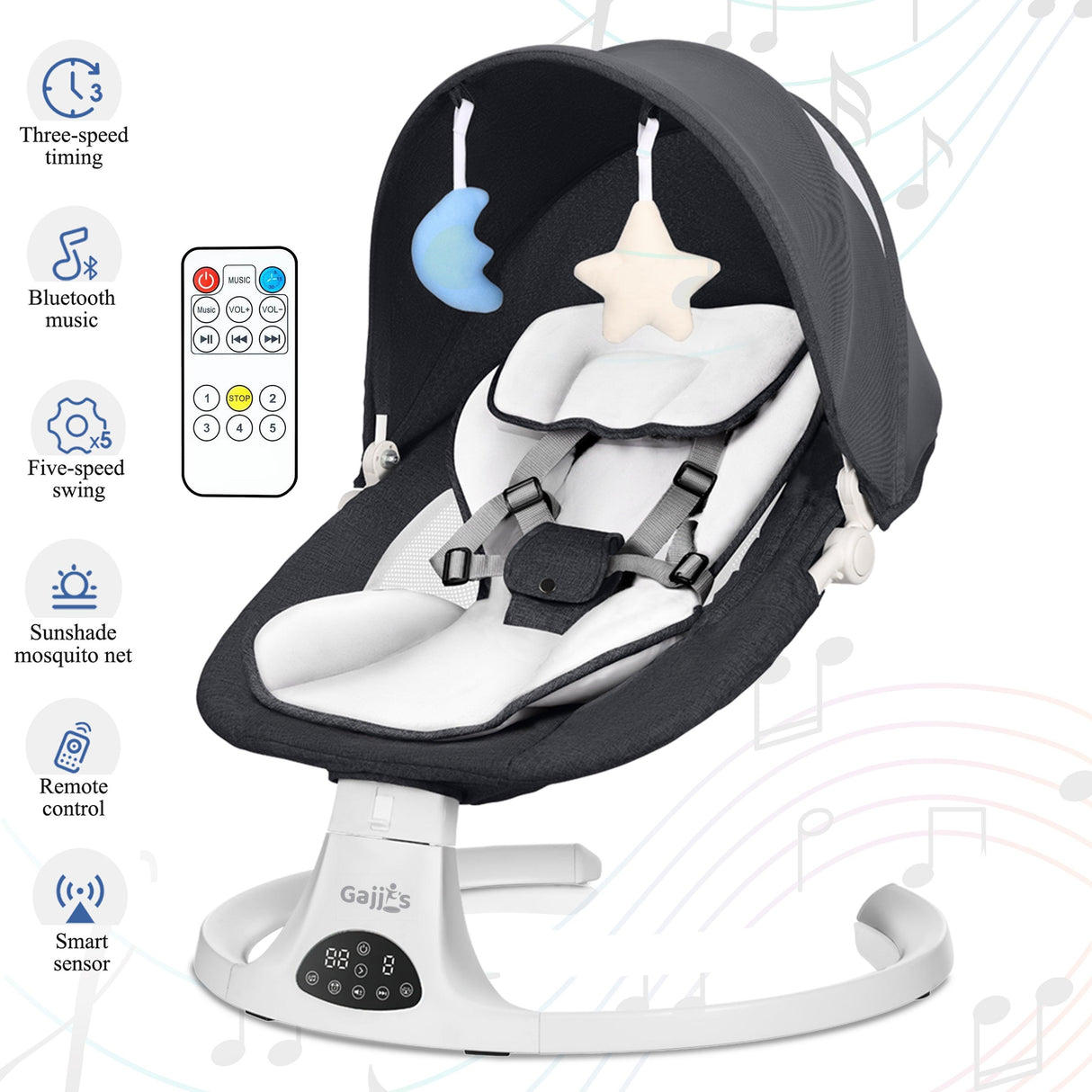Electric Baby Swing with Bluetooth, Music, Remote – Infant Cradle & Bouncer Chair