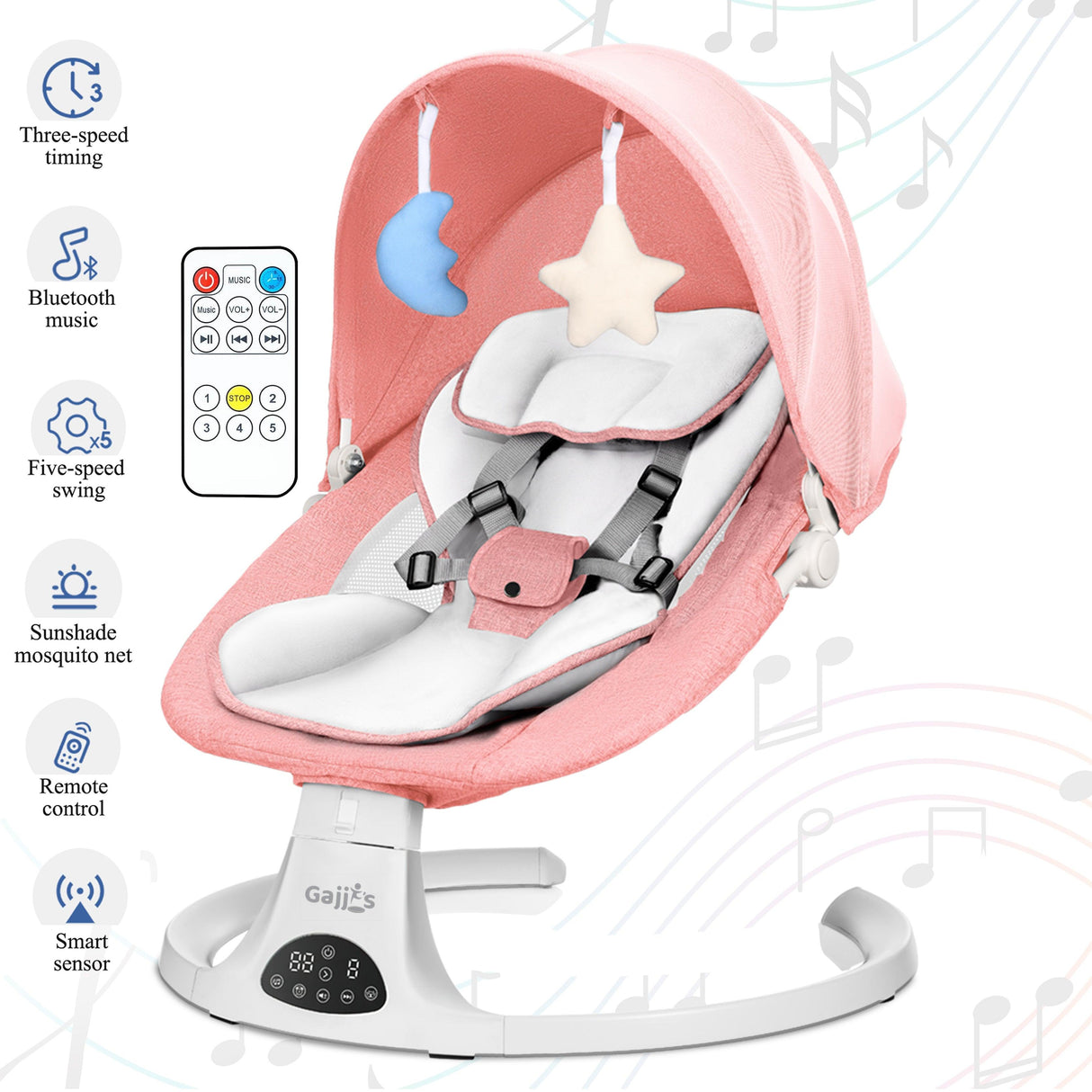 Electric Baby Swing with Bluetooth, Music, Remote – Infant Cradle & Bouncer Chair