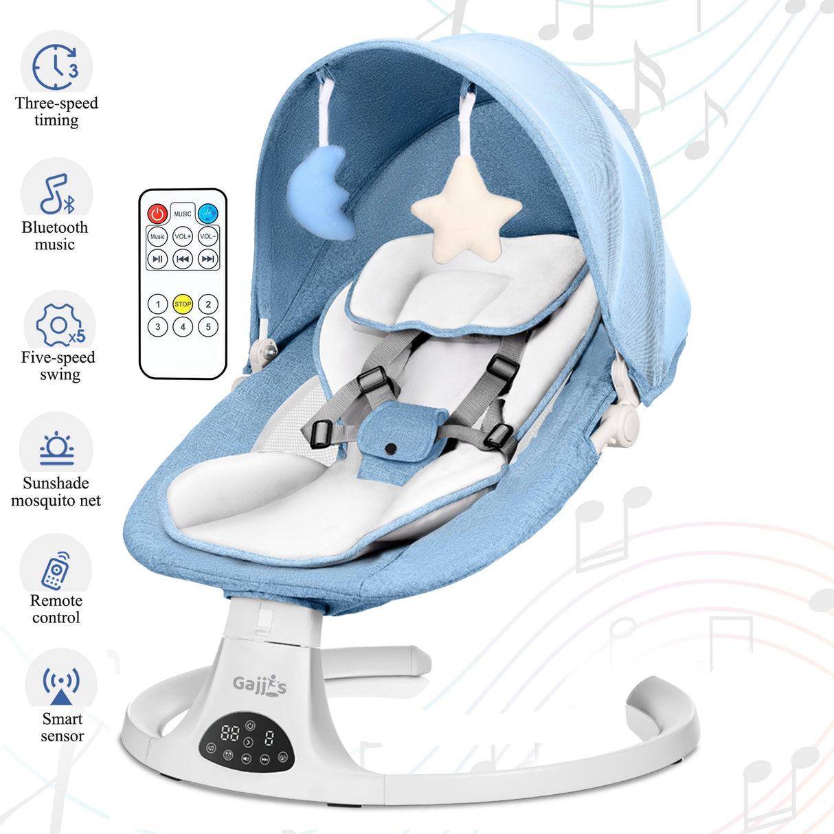 Electric Baby Swing with Bluetooth, Music, Remote – Infant Cradle & Bouncer Chair