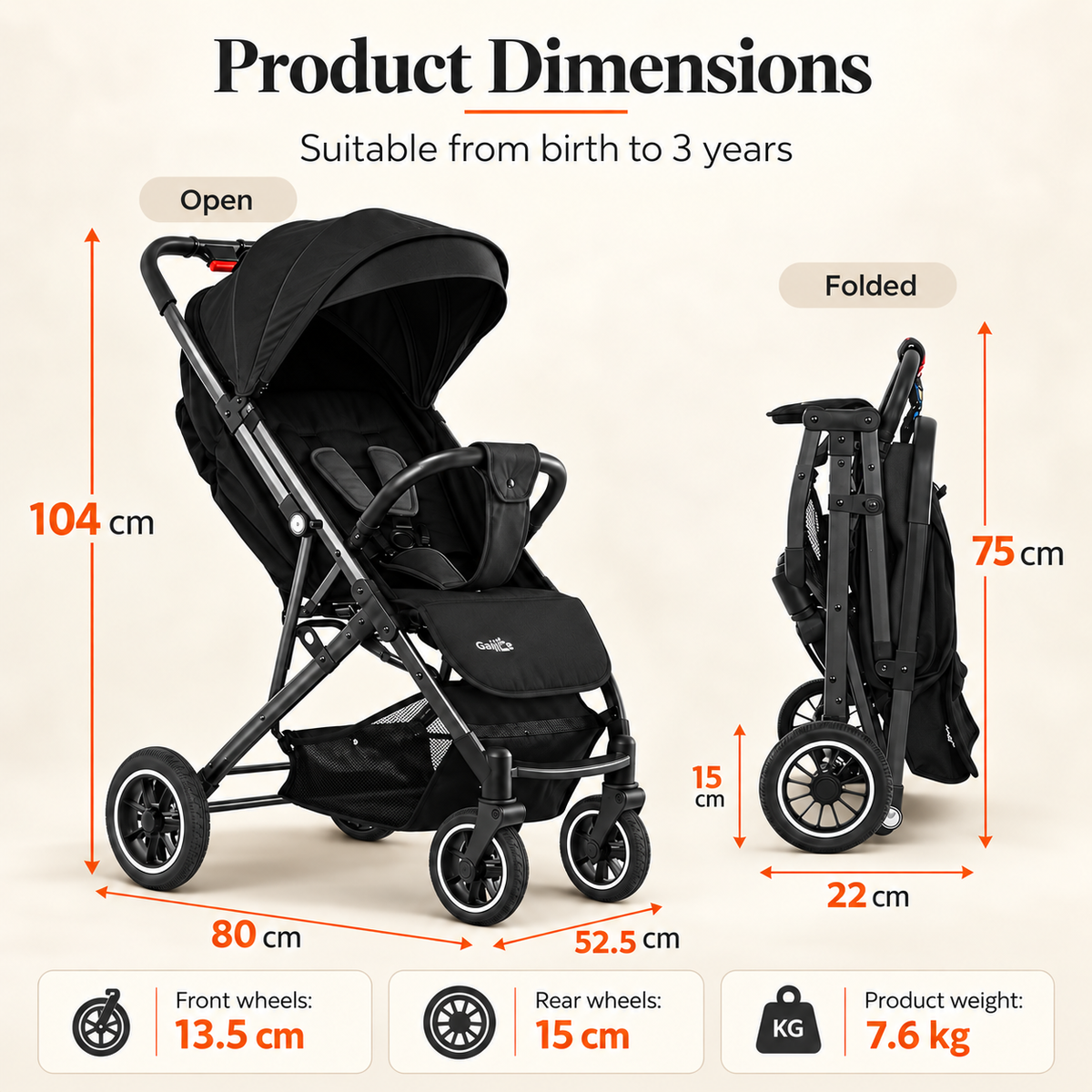 Foldable Baby Stroller – Lightweight Travel Pushchair