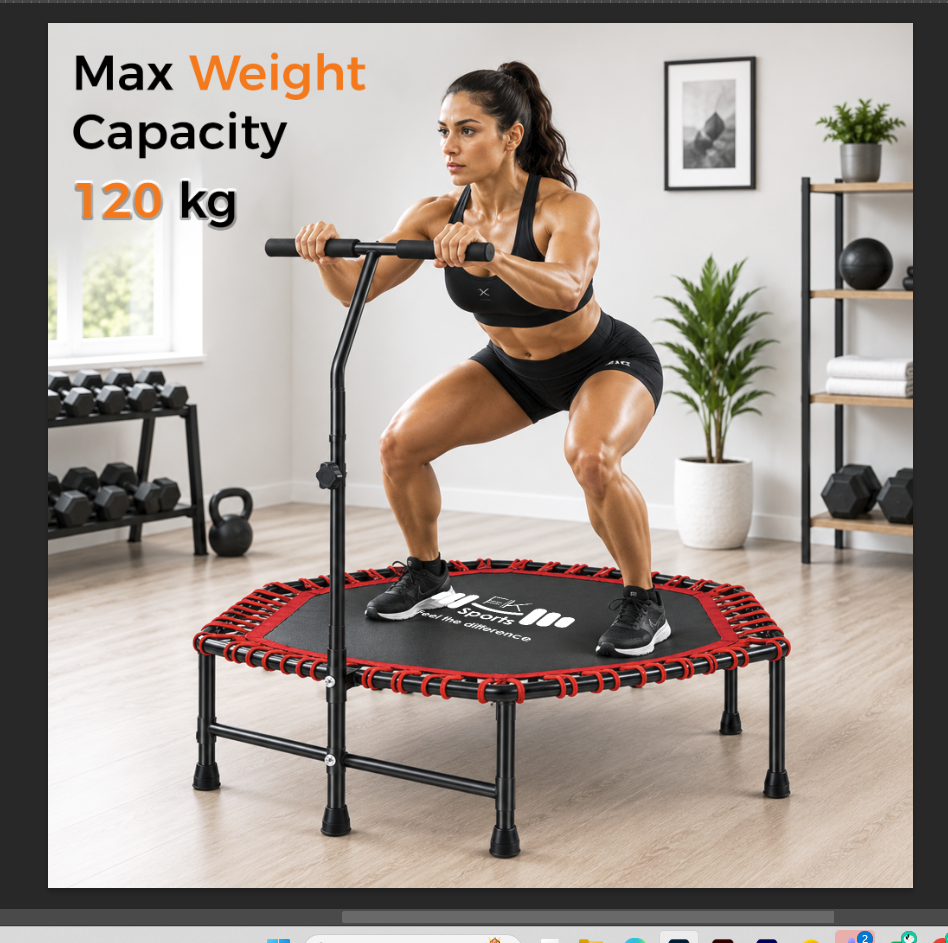 Hexagonal Fitness Trampoline Rebounder with Adjustable Handle – 40/48 Inch | FK Sports