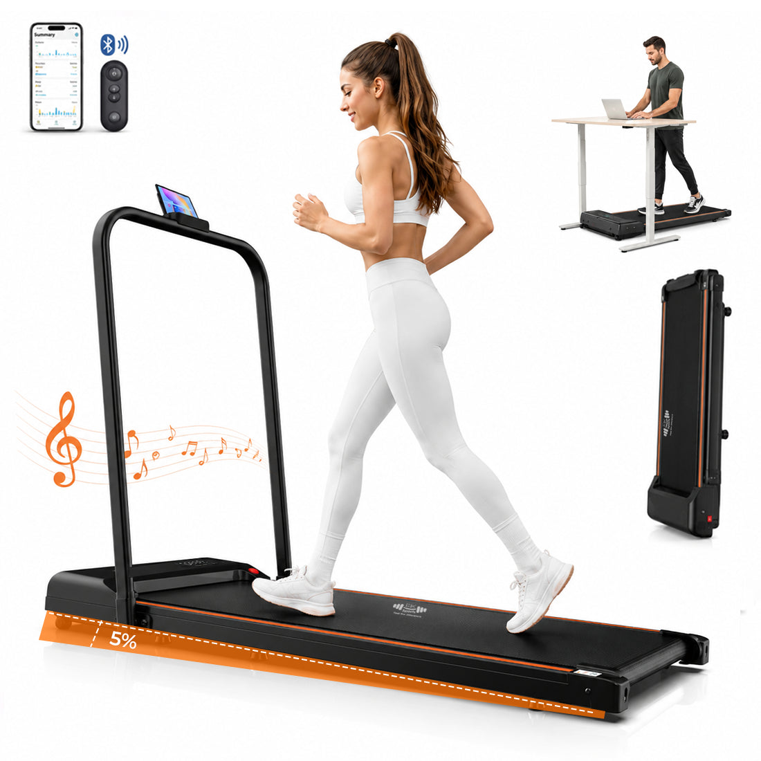 FK Sports Walking Pad Foldable Under-Desk Treadmill – Quiet 2.5HP Motor, Up to 6 km/h, Home & Office Use