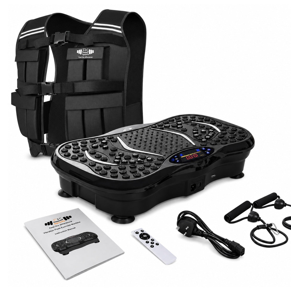 FK Sports 10KG Weighted Vest With Vibration Plate Exercise Machine – Home Gym Fitness Workout Combo