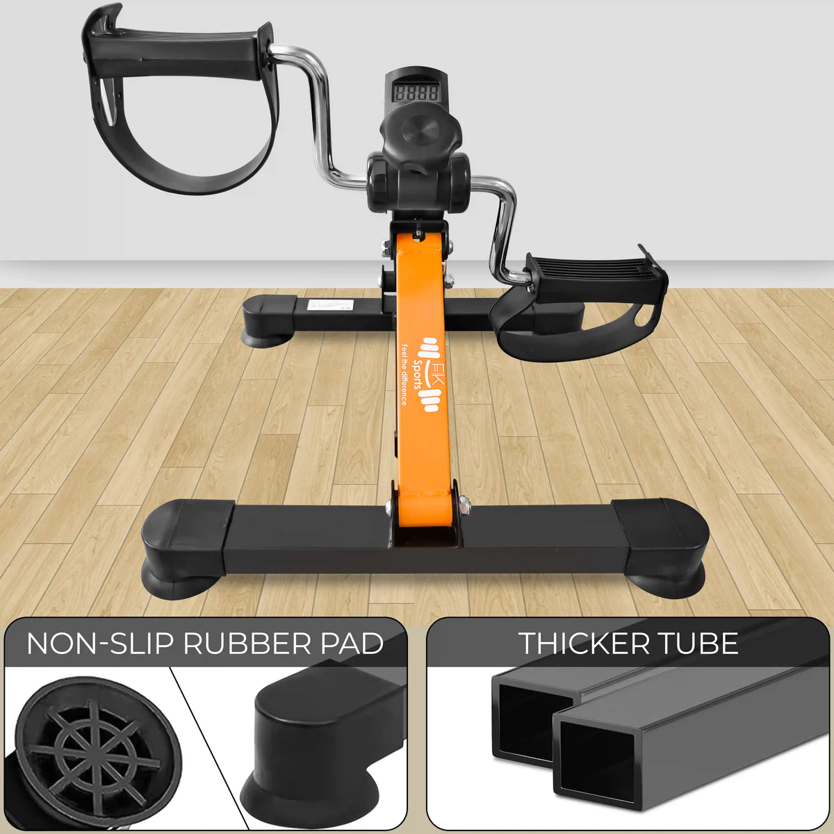 Portable pedal exercise bike orange steel and plastic design