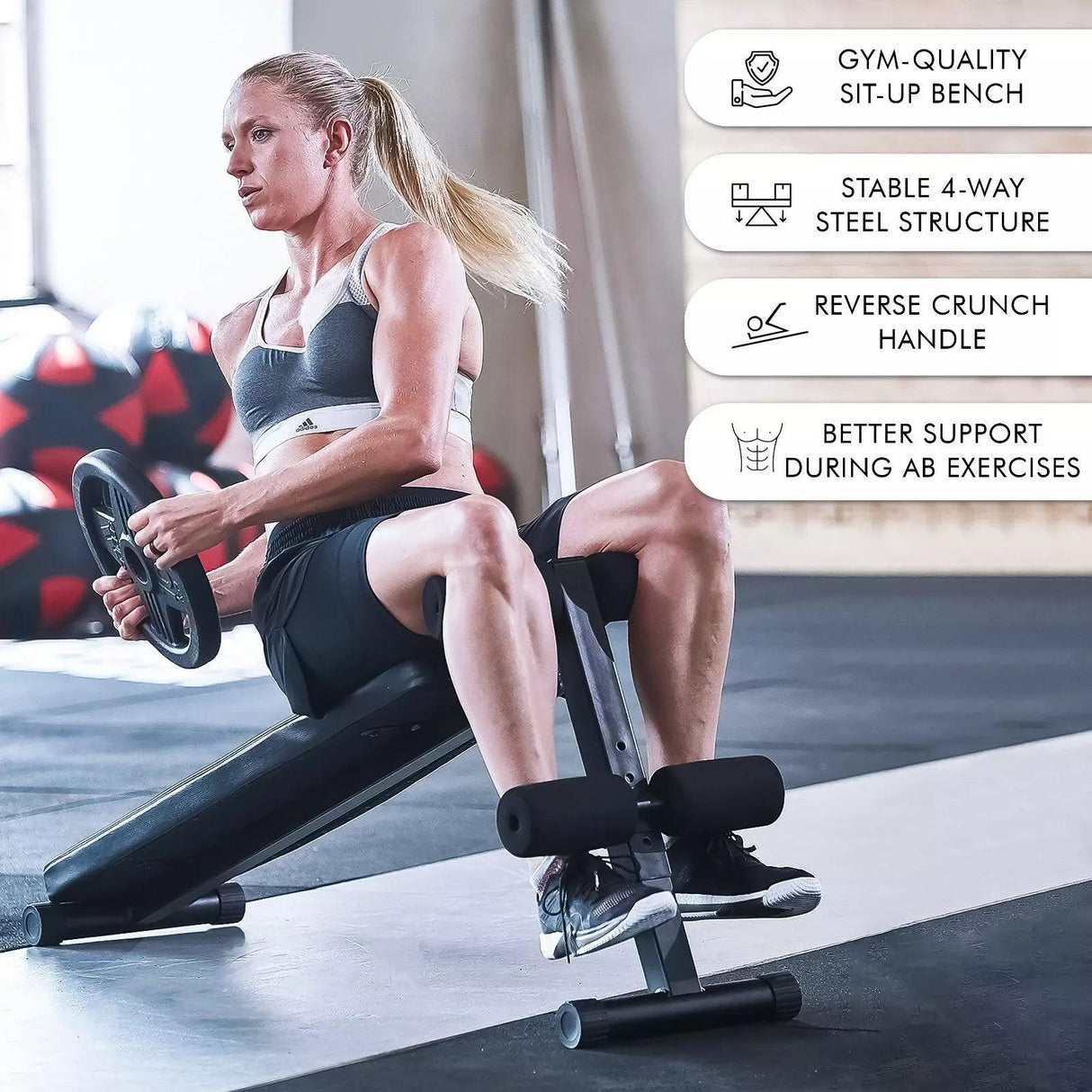 Adjustable Sit Up Bench – Core & Abs Workout Bench with Thigh Support for Home Gym