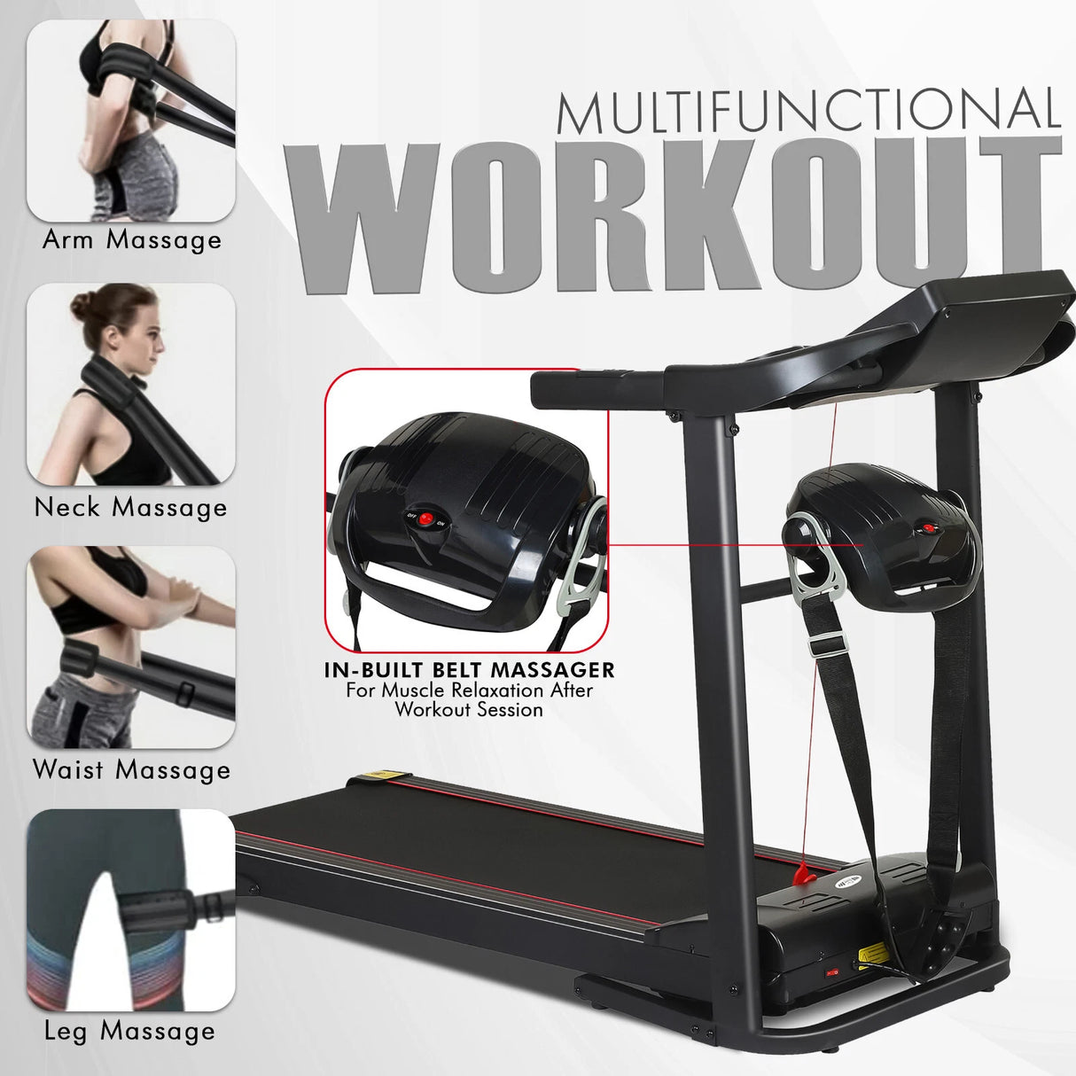 Foldable Treadmill 1–12 KM/H – Incline, Massager & Home Gym Design