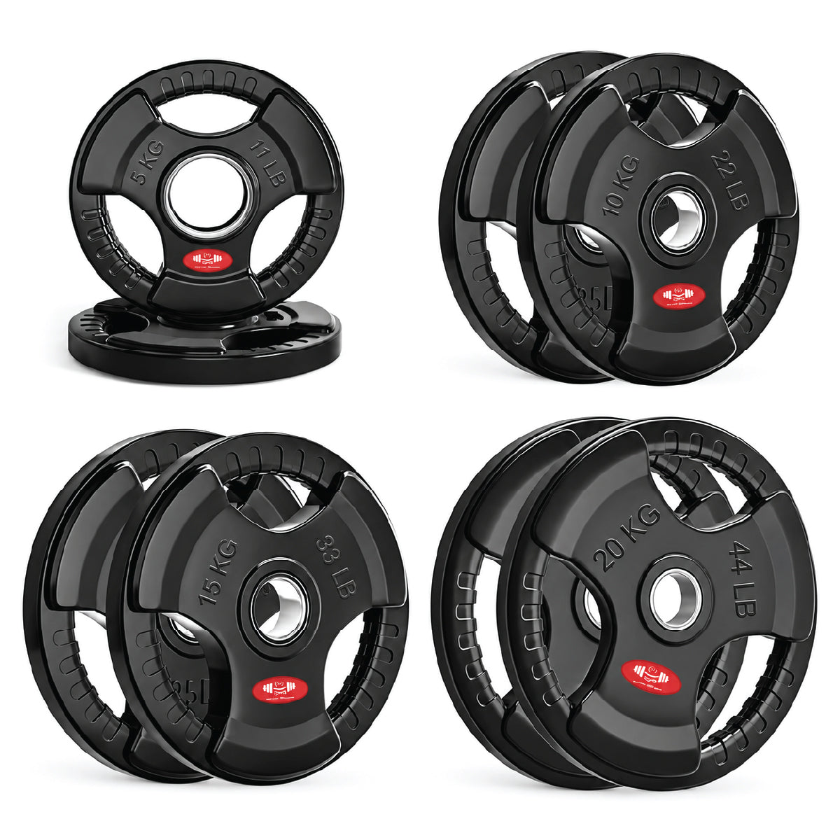 Tri-Grip Olympic Weight Plates 2.5kg–25kg – Rubber Coated Cast Iron | FK Sports