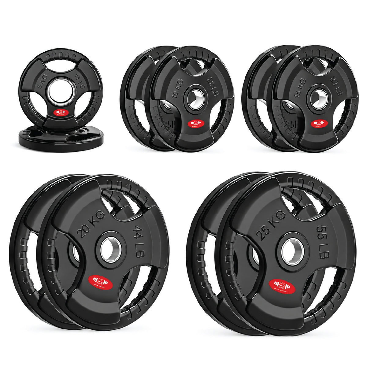 Tri-Grip Olympic Weight Plates 2.5kg–25kg – Rubber Coated Cast Iron | FK Sports