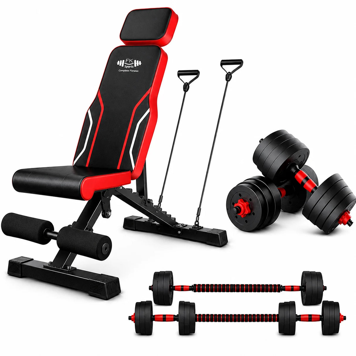 Adjustable Foldable Workout Bench for Home Gym With adjustable dumbbell | FK Sports