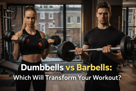 two person's holding dumbbell and barbell in UK home gym